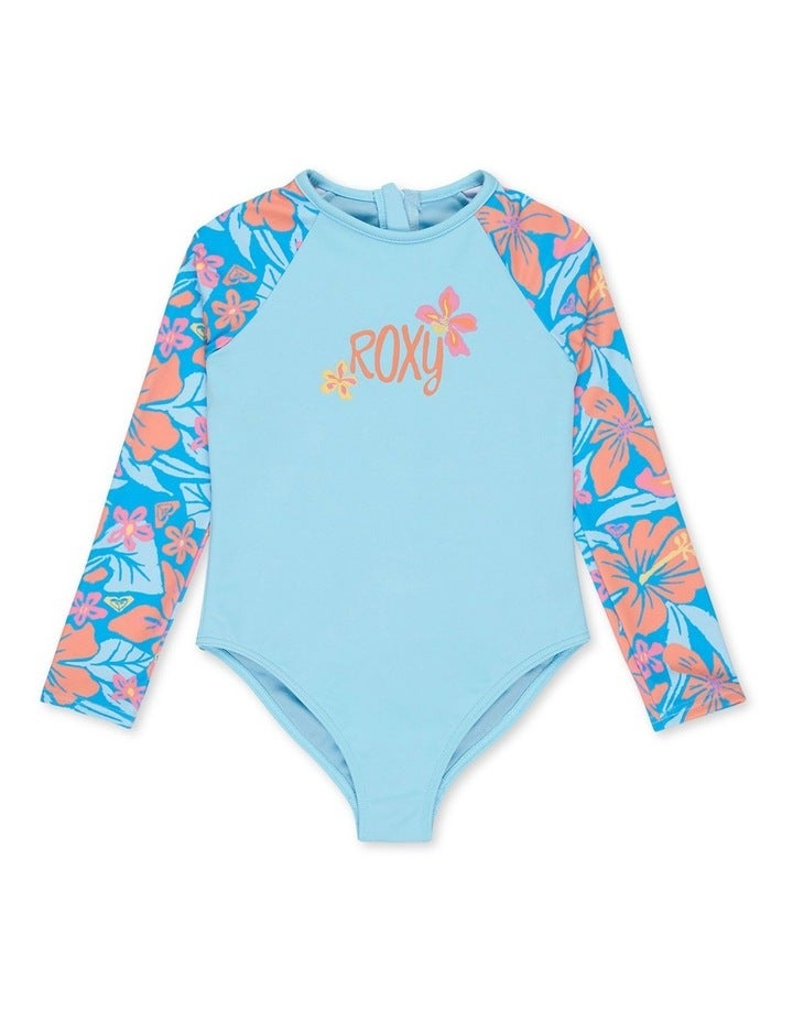 Roxy Hibiscus Hugs Long Sleeve Onesie Rash Vest in Blue 4