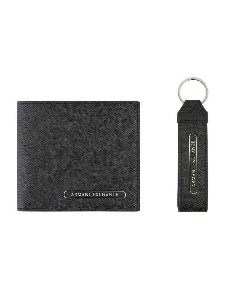 Armani Exchange Barcelona Wallet and Keychain Leather Giftset in Black One Size