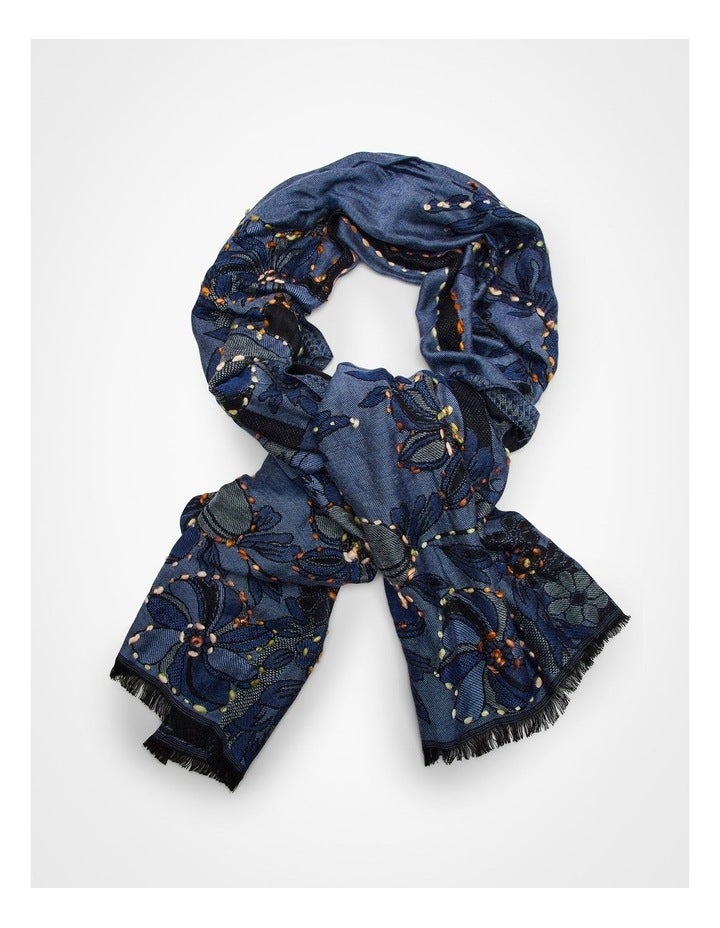 Taking Shape Blue Flower Embroidered Scarf Blue ALL