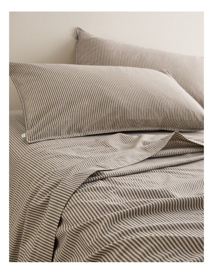 Country Road Brae Australian Cotton Stripe Queen Flat Sheet in Charcoal King Flat Sheet