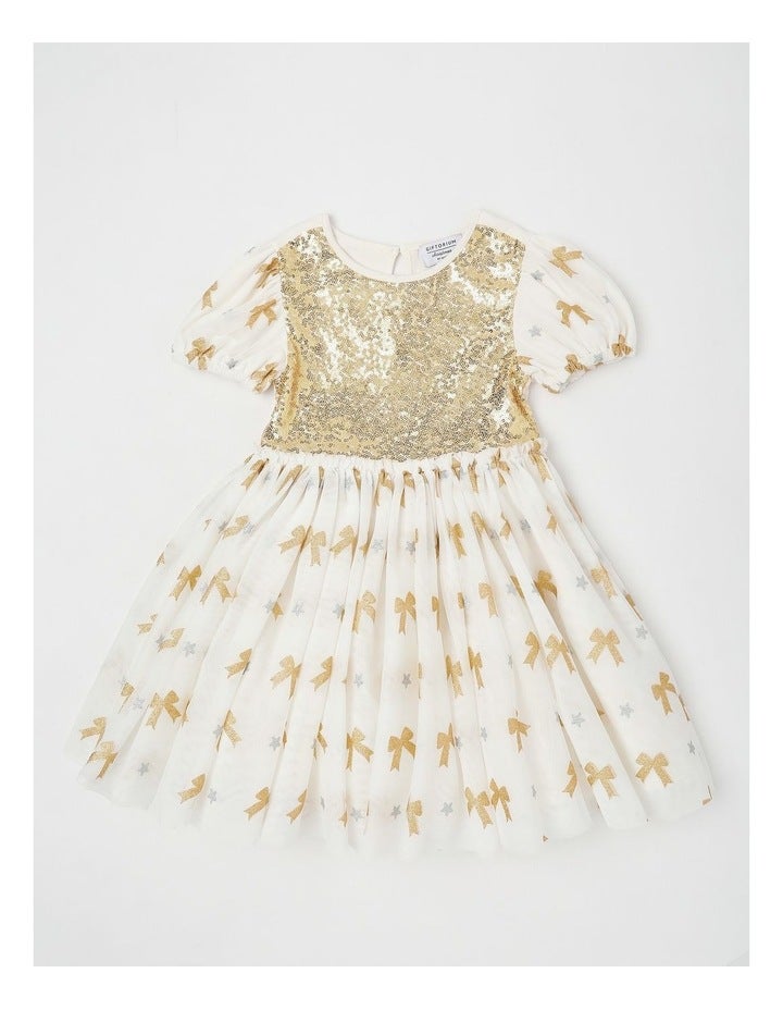 Myer Giftorium Myer Giftorium Puff Sleeve Dress in Gold 3
