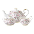 Royal Albert Rose Confetti Teapot Sugar & Creamer Set White