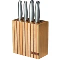 Furi Wooden 5 Piece Knife Block Set in Natural/Stainless Steel Brown