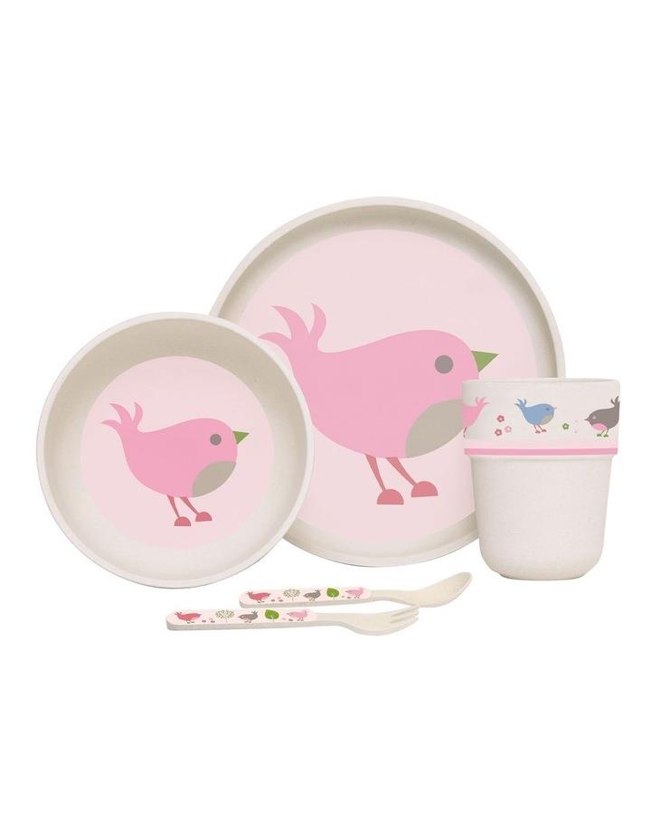 Penny Scallan Chirpy Bird Bamboo Meal Set with Cutlery Pink