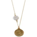 Mocha Belcher Gold Filled Chain Keshi Pearl & Threepence Necklace Two Tone