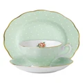 Royal Albert Polka Rose Teacup Saucer & Plate Set Green