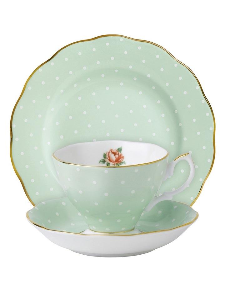 Royal Albert Polka Rose Teacup Saucer & Plate Set Green