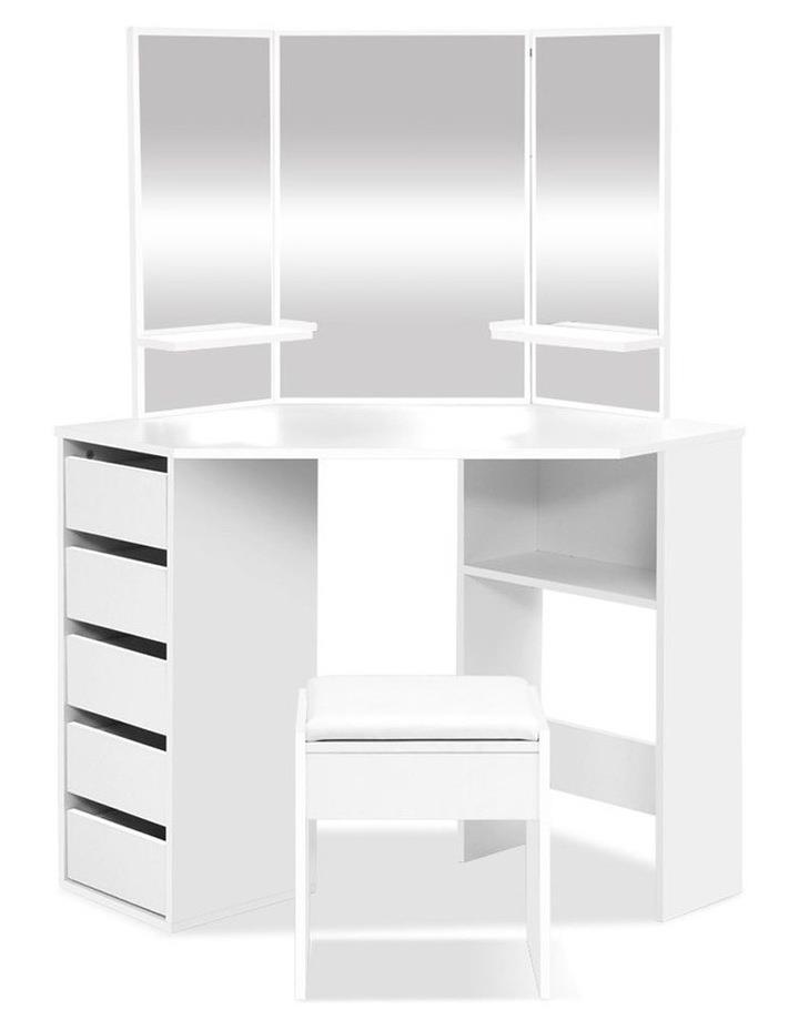 Artiss Corner Dressing Table With Mirror Stool in White