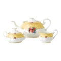 Royal Albert 100 Years 1990 Teapot Cream & Sugar Set White/ Yellow