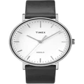 Timex Fairfield Silver Chrome Leather Watch Silver