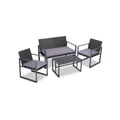 Gardeon Outdoor Sofa Set Rattan Furniture Glass Top Table Chairs 4 PCS in Black