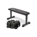 PowerTrain 2x 40kg Adjustable Dumbbells Weights Home Gym w/10437 Adidas Bench