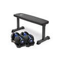 PowerTrain 2x24kg Adjustable Dumbbell Set Blue with Stand and Adidas 10437 Gym Bench