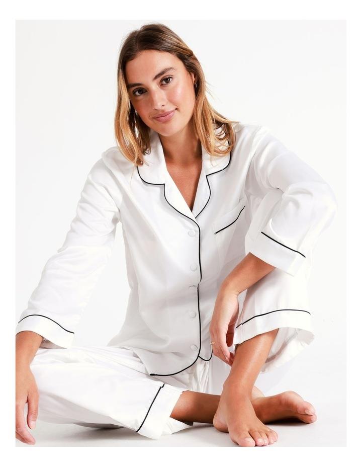 Chloe & Lola Long Sleeve Satin Pyjamas Set in Ivory XS