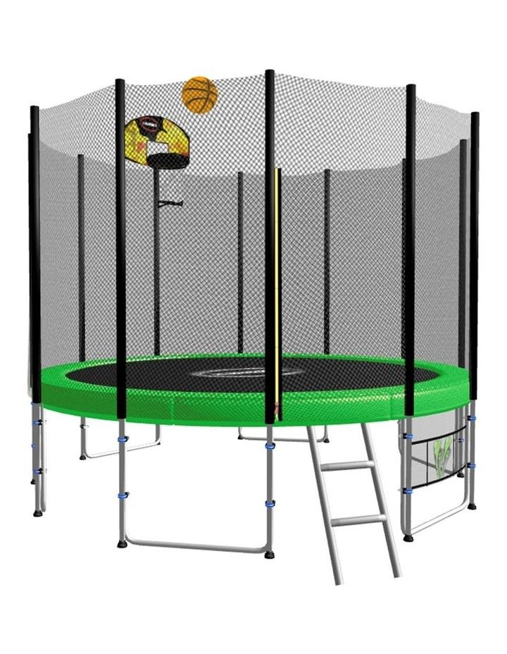 Kahuna Blizzard 8ft Round Spring Trampoline with Net Mat Ladder and Basketball Set Green