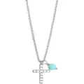 Mocha Tiny Shiny Cross Necklace w/ Turquoise & White Zirconia Silver