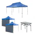 Kings - Gazebo 6m x 3m + 2x Gazebo Side Wall + Aluminium Roll Up Camping Table