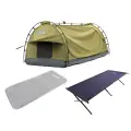 Kings Deluxe Escape Single Swag + Self-Inflating Foam Mattress - Single + Camping Stretcher Bed