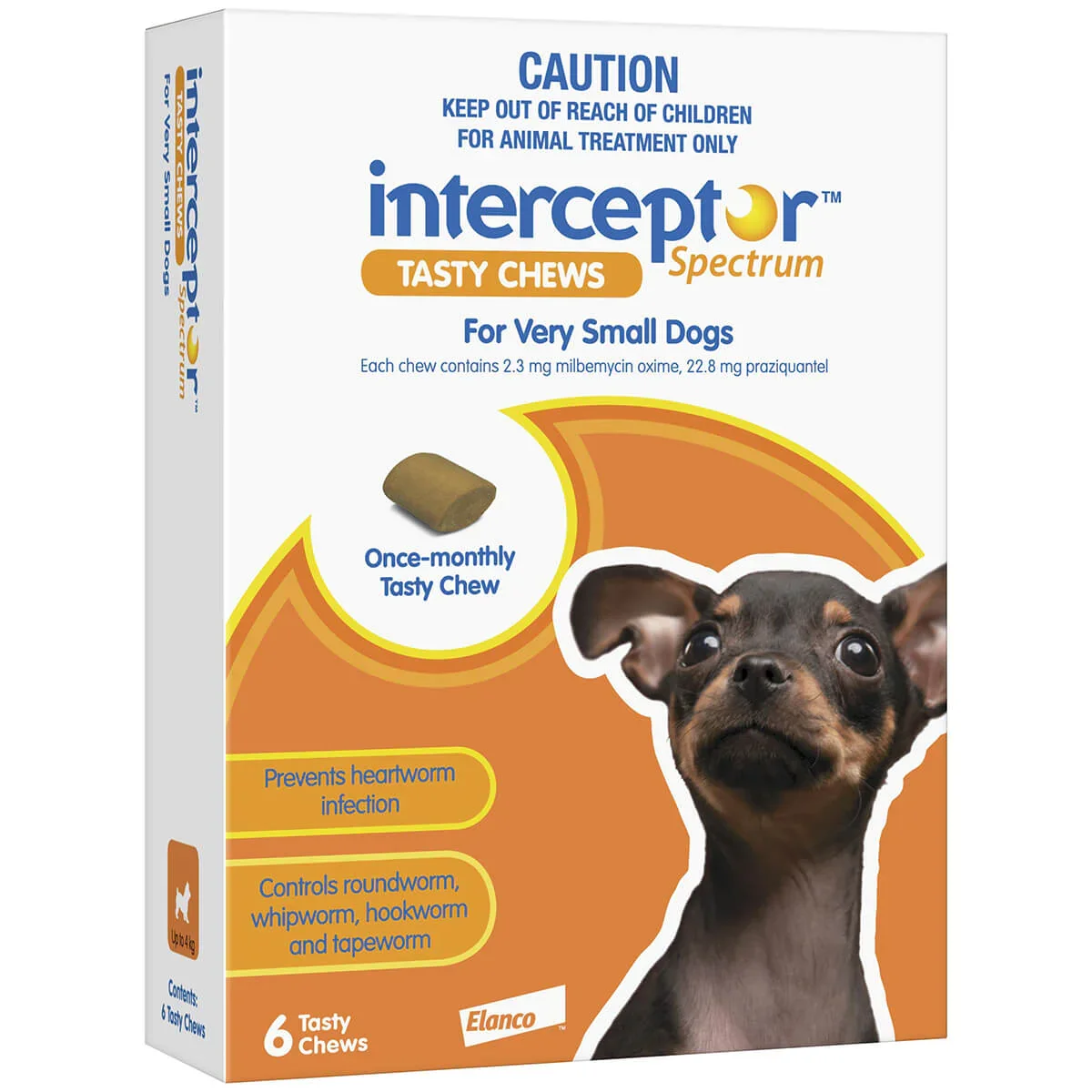 6pk Interceptor Spectrum Tasty Chews Worming Treatment Extra Small Dog