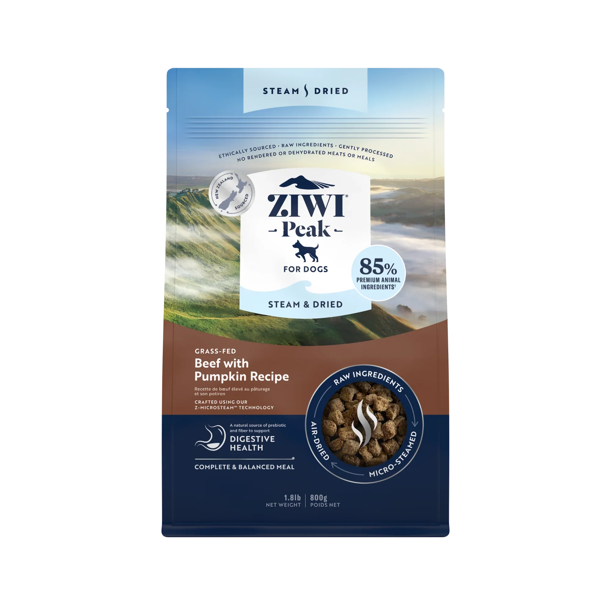 Ziwi Peak Steam & Dried Grass-fed Beef with Pumpkin Dry Dog Food - 3.2kg