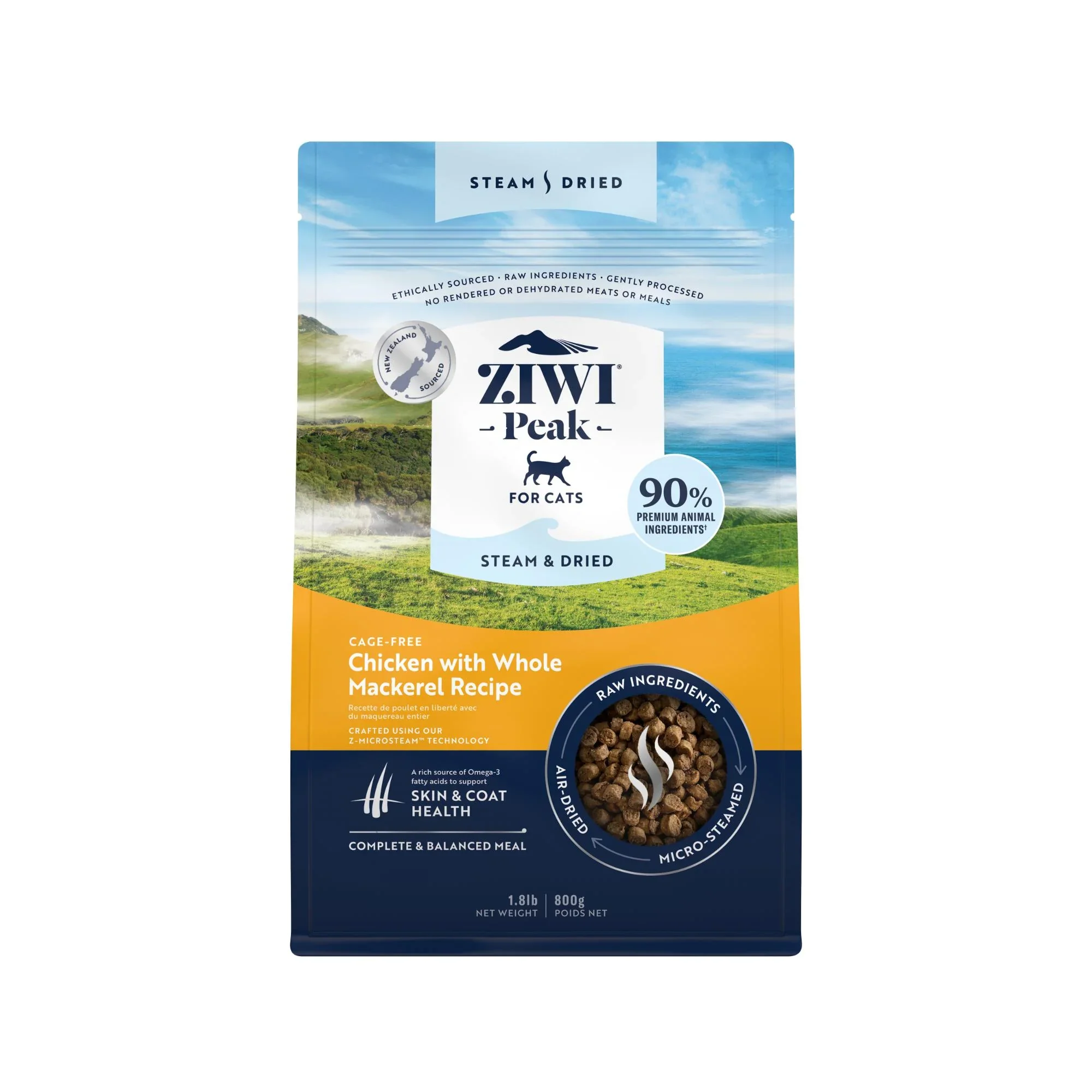 Ziwi Peak Steam & Dried Cage-free Chicken with Whole Mackerel Dry Cat Food - 2.2kg