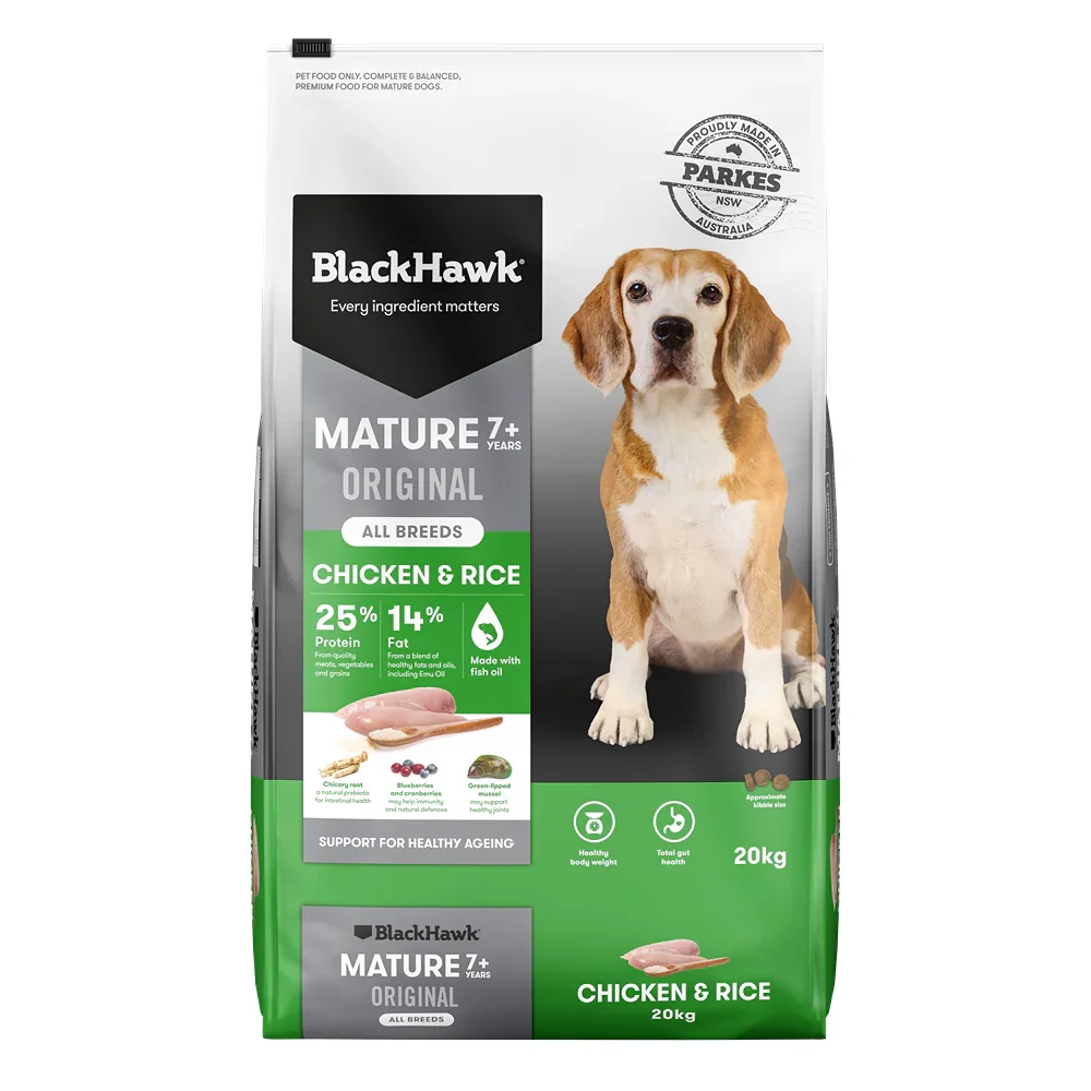 Black Hawk Original Mature Chicken & Rice Dry Dog Food - 20kg