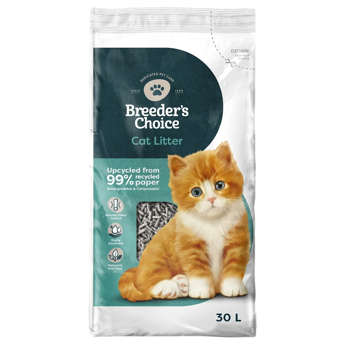 Breeder's Choice Recycled Paper Cat Litter - 30L x 2