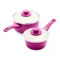 GreenLife Soft Grip Healthy Ceramic Nonstick, 1QT and 2QT Saucepan Pot Set with Lids, PFAS-Free, Dishwasher Safe, Bright Pink