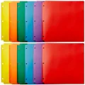 Amazon Basics Plastic 3 Hole Punch Folders with 2 Pockets, Multicolor Pack of 12