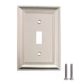 Amazon Basics Single Toggle Light Switch Outlet Wall Plate, Satin Nickel, 3-Pack
