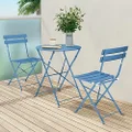 Grand patio Premium Steel Patio Bistro Set, Folding Outdoor Patio Furniture Sets, 3 Piece Patio Set of Foldable Patio Table and Chairs, Blue
