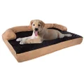 PETMAKER Sofa Dog Bed – 35.5x25.5 Pet Bed - 3-Layer Orthopedic Dog Couch with Cooling Gel, Memory Foam and Neck Bolster (Tan/Black), Large