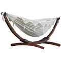 Vivere Double Cotton Hammock with Solid Pine Arc Stand- (Natural)