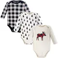 Hudson Baby unisex-baby Cotton Long-sleeve Bodysuits, Moose 3-pack, 0-3 Months