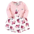 HUDSON BABY Girls' Cotton Dress and Cardigan Set, Blush Floral, 4 Years