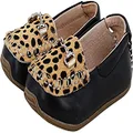 SKEANIE Kids Classic Leather Loafers, Leopard Print, Black/Brown, EU24, 7 US Toddler