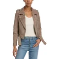 [BLANKNYC] Womens Luxury Clothing Cropped Suede Leather Motorcycle Jackets, Comfortable & Stylish Coats, French Taupe, Small