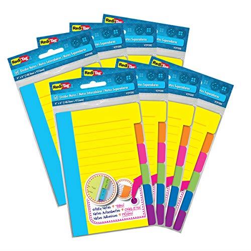 Redi-Tag Divider Sticky Notes, Tabbed Self-Stick Lined Note Pad, 60 Ruled Notes per Pack, 4 x 6 Inches, Assorted Neon Colors, 8 Pack (29508)