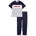 Lacoste Men's Logo S/S PJ Pajama Set, Silver Chine, Small US