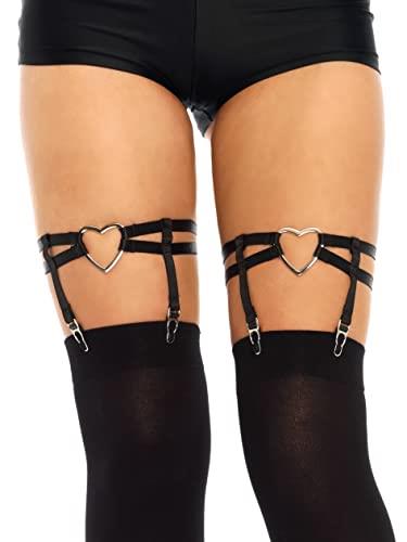 Leg Avenue Women's Elastic Thigh High Garter Suspenders, Black Heart, One Size