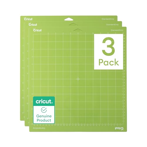 Cricut StandardGrip Machine Mats 12in x 12in, Reusable Cutting Mats for Crafts with Protective Film, Use with Cardstock, Iron On, Vinyl and More, Compatible with Cricut Explore & Maker (3 Count)