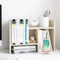 Jerry & Maggie - Desktop Organizer Office Storage Rack Adjustable Wood Display Shelf - Free Style Double H Display - True Natural Stand Shelf - White Wood Tone