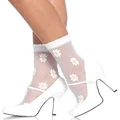 Leg Avenue Women's Sheer Spandex Woven Daisy Anklet Socks, White/Yellow, One Size, White/Yell, One size