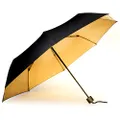 Suck UK Black and Gold Windproof Umbrella | Travel Umbrella | Lightweight Compact Umbrella | Folding Umbrella | Manual Telescope Umbrella | Strong Umbrella | Handbag Essentials, Black, One Size