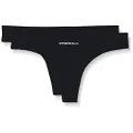 Emporio Armani Underwear Women's Basic Bonding Microfiber 2-Pack Thong Underwear, Black Black, XS