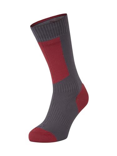 SealSkinz Waterproof Cold Weather Mid Length Sock with Hydrostop Unisex Adult, Dark Grey/Red, Medium
