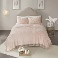 Madison Park Laetitia Lightweight 100% Cotton Quilt Set, Breathable Chenille Tufted, Shabby Chic Boho Medallion Design, Sham, Floral Blush w/Tassels, Full/Queen (90 in x 90 in) 3 Piece
