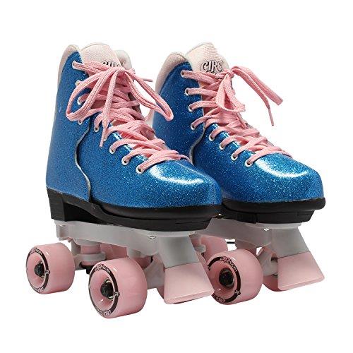 Circle Society Classic Adjustable Indoor and Outdoor Childrens Roller Skates - Bling Bubble Gum,3-7 US Pink, Blue