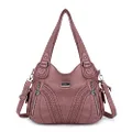 Angelkiss Women Top Handle Satchel Handbags Shoulder Bag Messenger Tote Washed Leather Purses Bag Pink Size: 13.8 * 4.7 * 11.8 inches