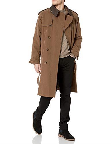 LONDON FOG Men's Iconic Double Breasted Trench Coat with Zip-Out Liner and Removable Top Collar, British Khaki, 42R